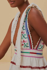 Robe longue à broderie en lin - Blanc