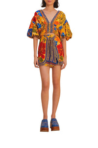 Blouse courte Floral Yard à manches bouffantes en lin - Jaune