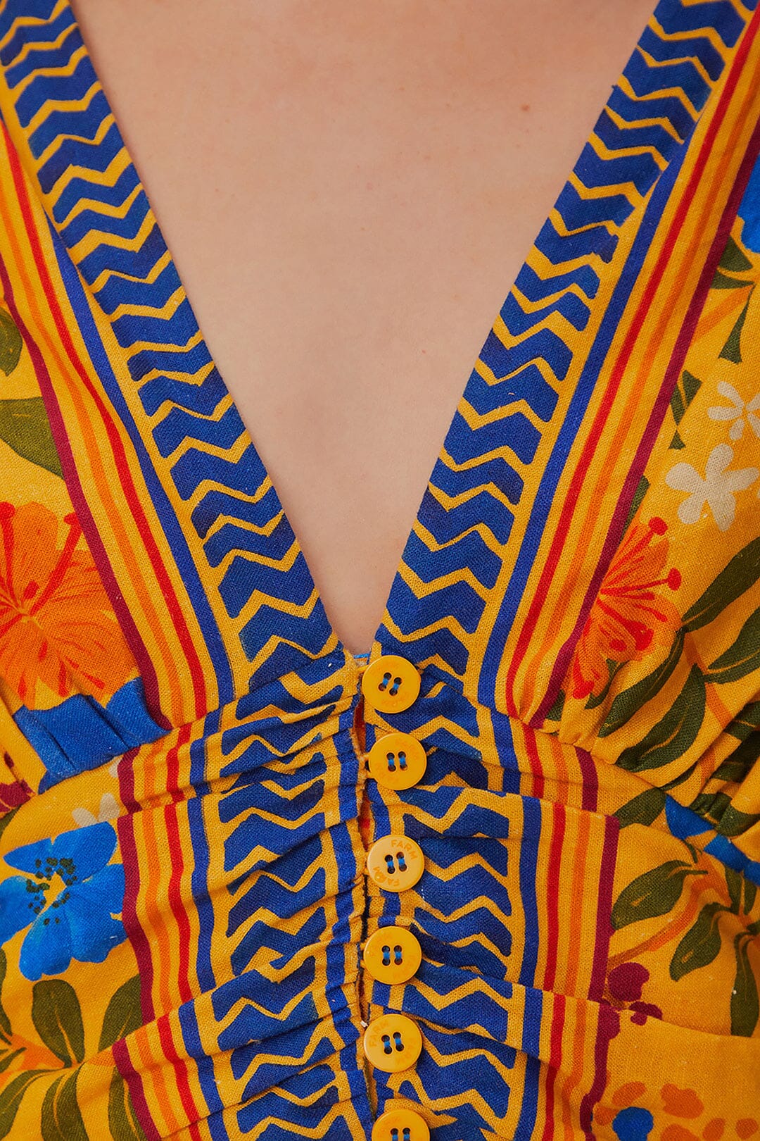 Blouse courte Floral Yard à manches bouffantes en lin - Jaune