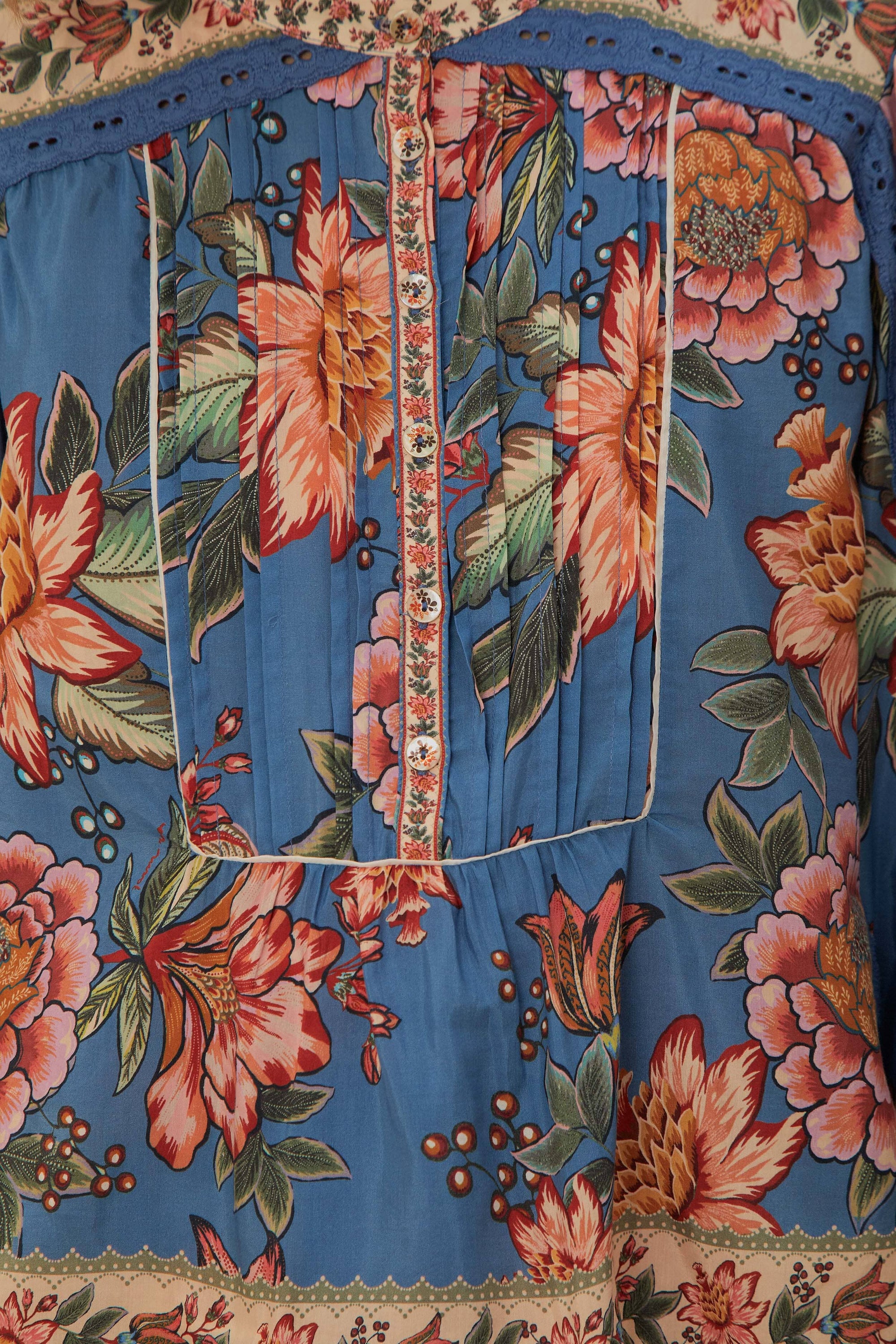 Blouse Wonderful Bouquet à manches longues en coton - Bleu