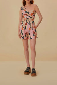 Combi-short asymétrique The Kiss en coton - Multicolore
