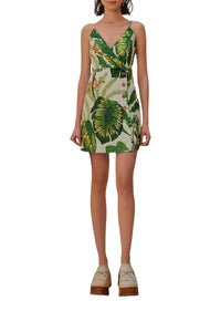 Robe courte Tropical Forest en lin - Vert