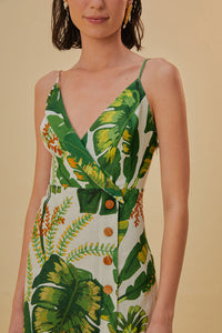 Robe courte Tropical Forest en lin - Vert