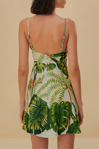 Robe courte Tropical Forest en lin - Vert