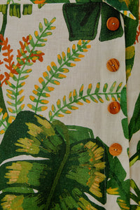 Robe courte Tropical Forest en lin - Vert