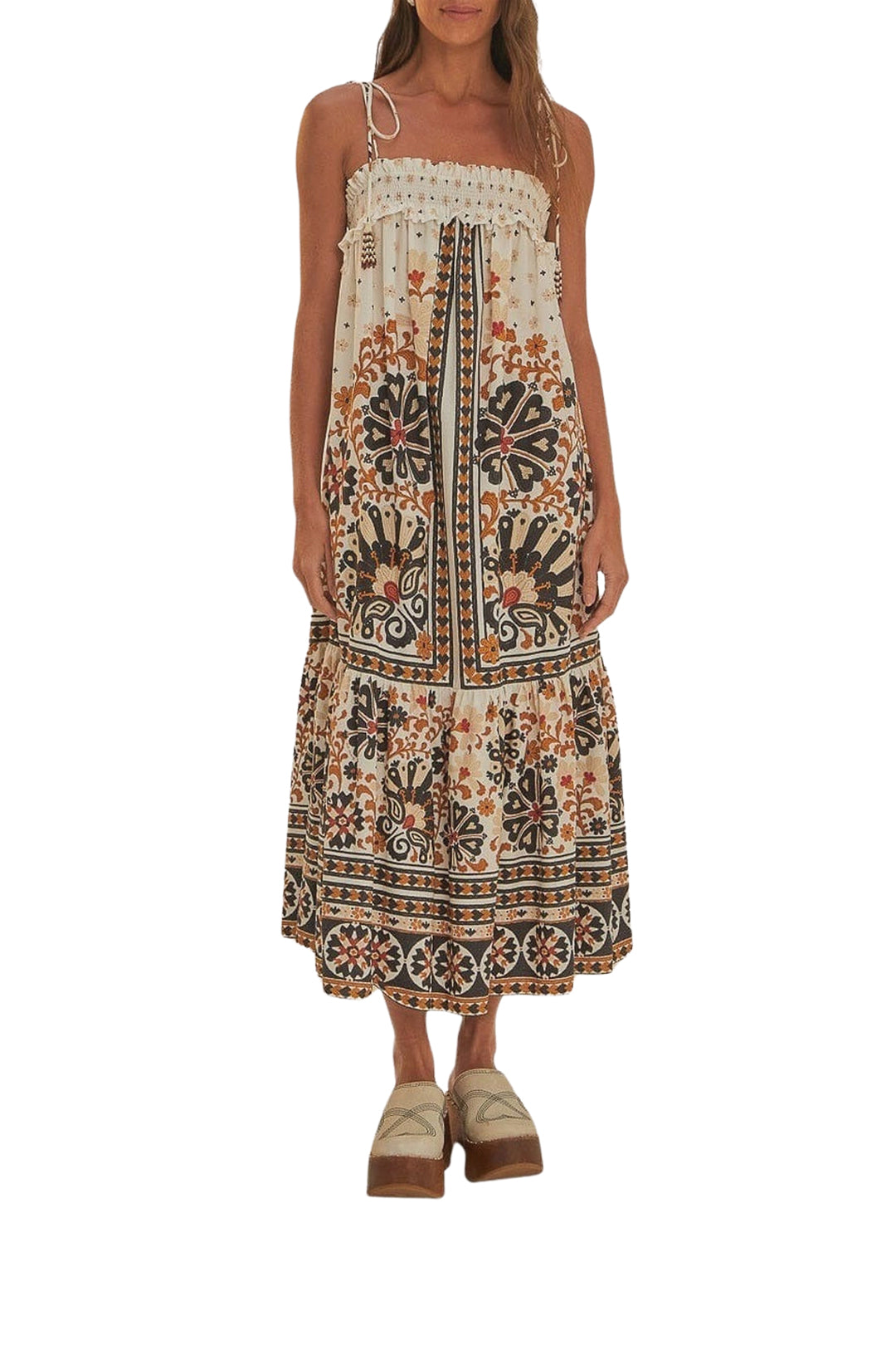 Robe longue Tapisserie Flower Fan en coton - Blanc