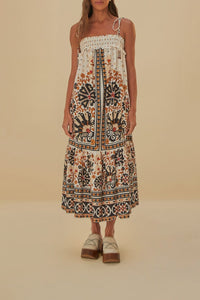 Robe longue Tapisserie Flower Fan en coton - Blanc