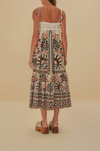 Robe longue Tapisserie Flower Fan en coton - Blanc