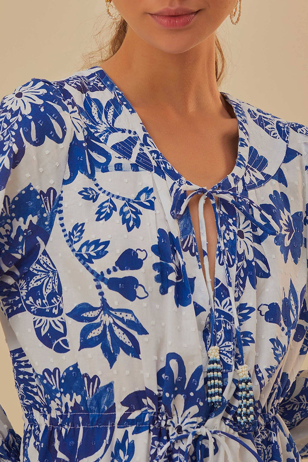 Robe courte Flowerful Birds en coton - Bleu