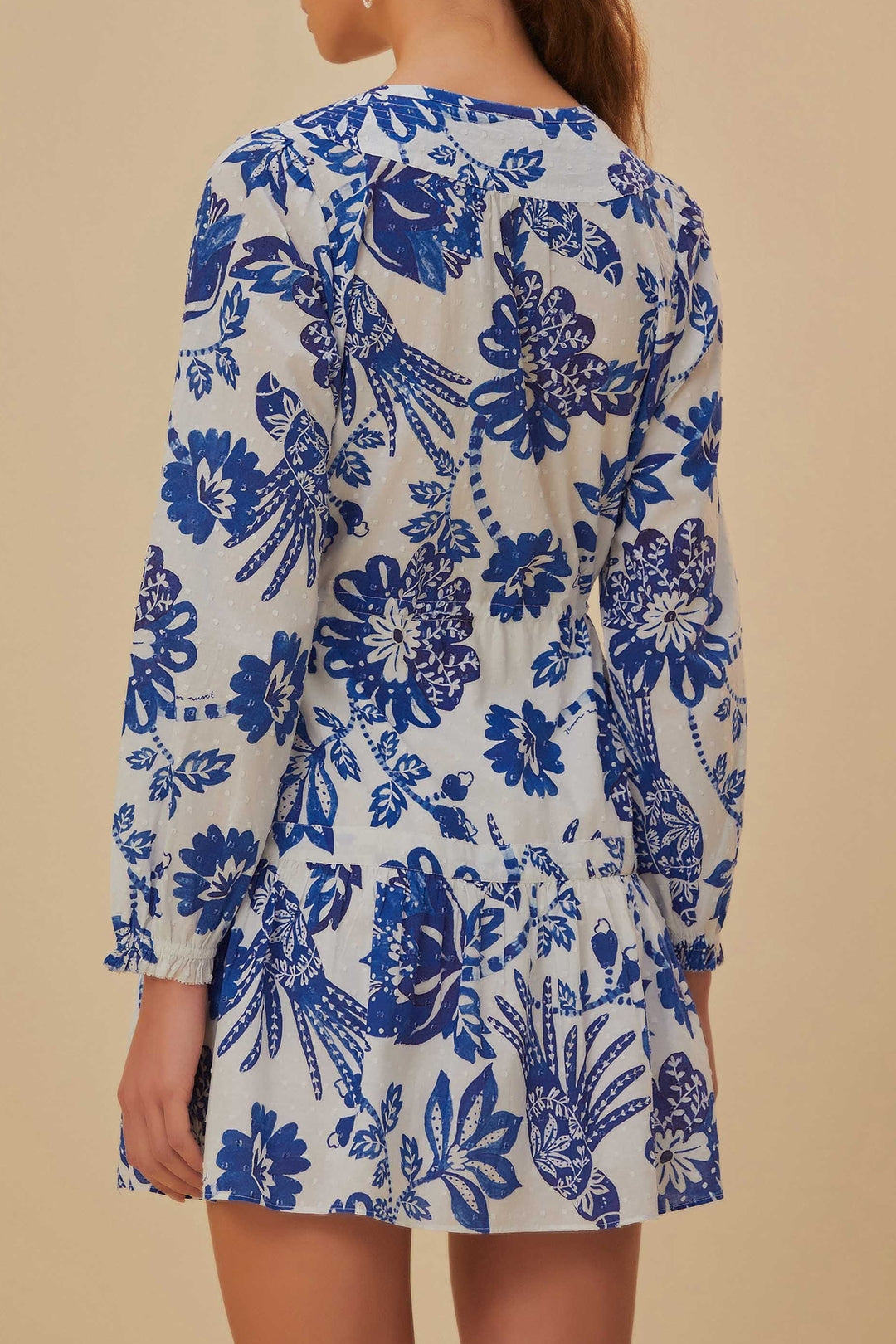 Robe courte Flowerful Birds en coton - Bleu