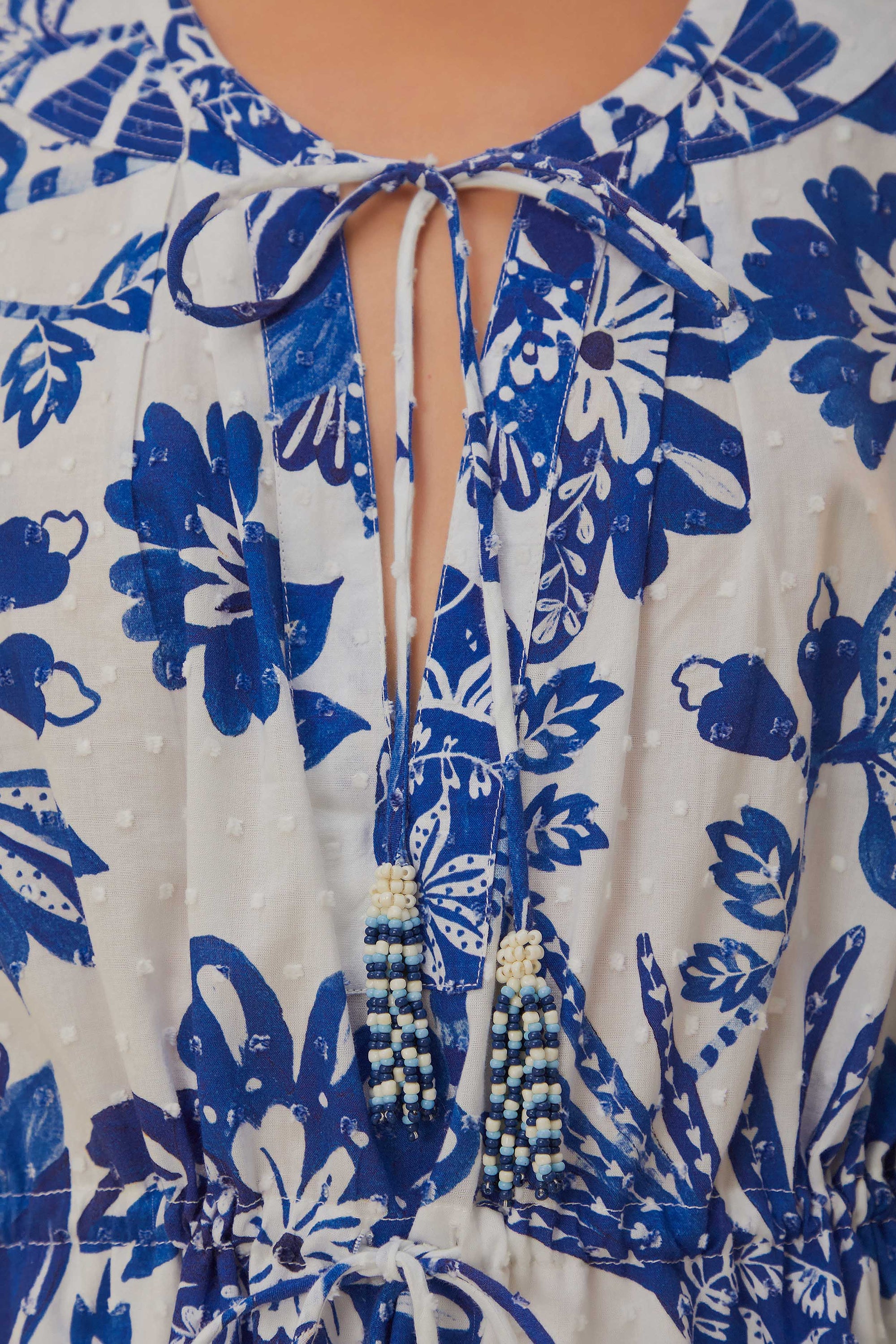 Robe courte Flowerful Birds en coton - Bleu