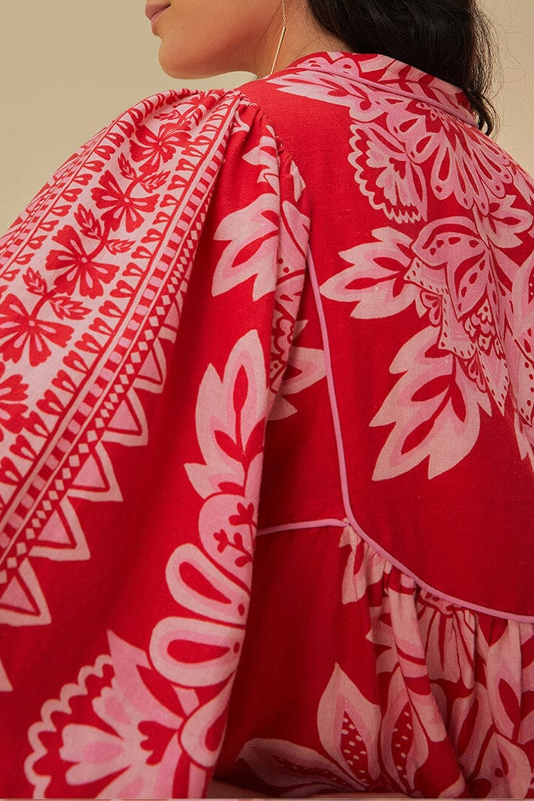 Robe courte Flora à manches longues en lin - Rouge
