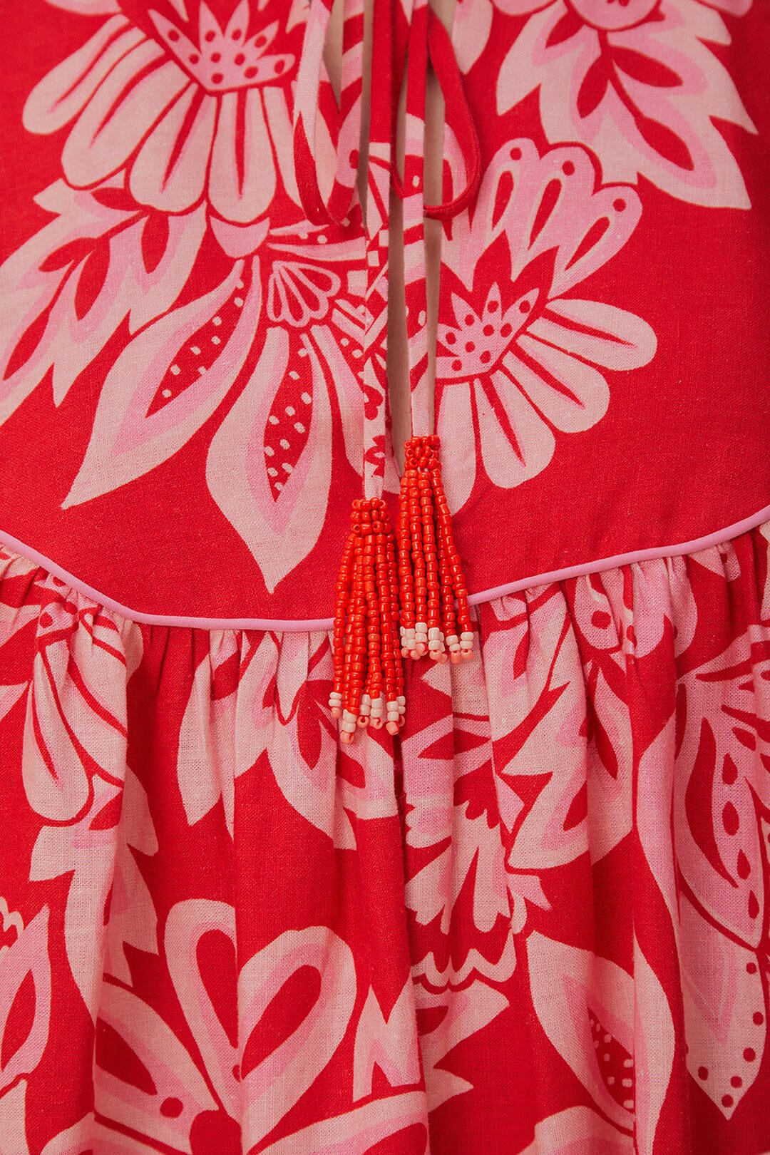 Robe courte Flora à manches longues en lin - Rouge