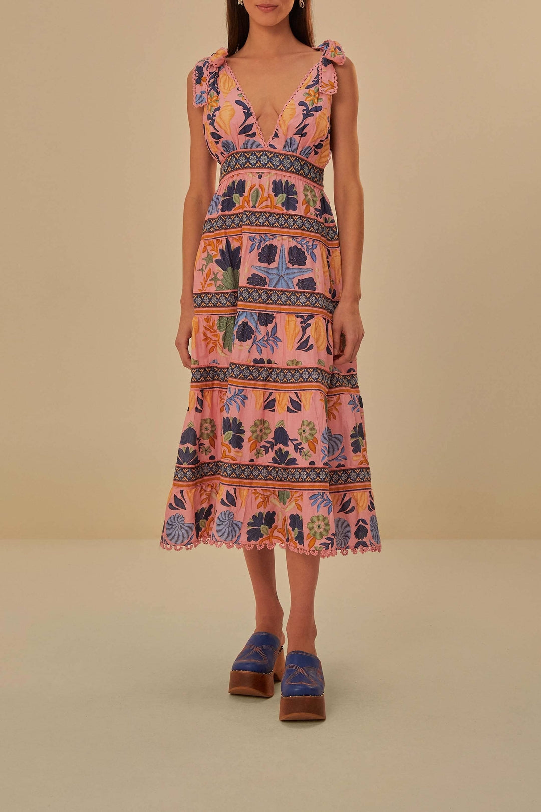 Robe midi Tapisserie Seashell en coton - Rose