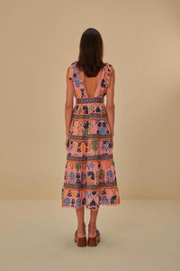 Seashell Tapestry cotton midi dress - Pink