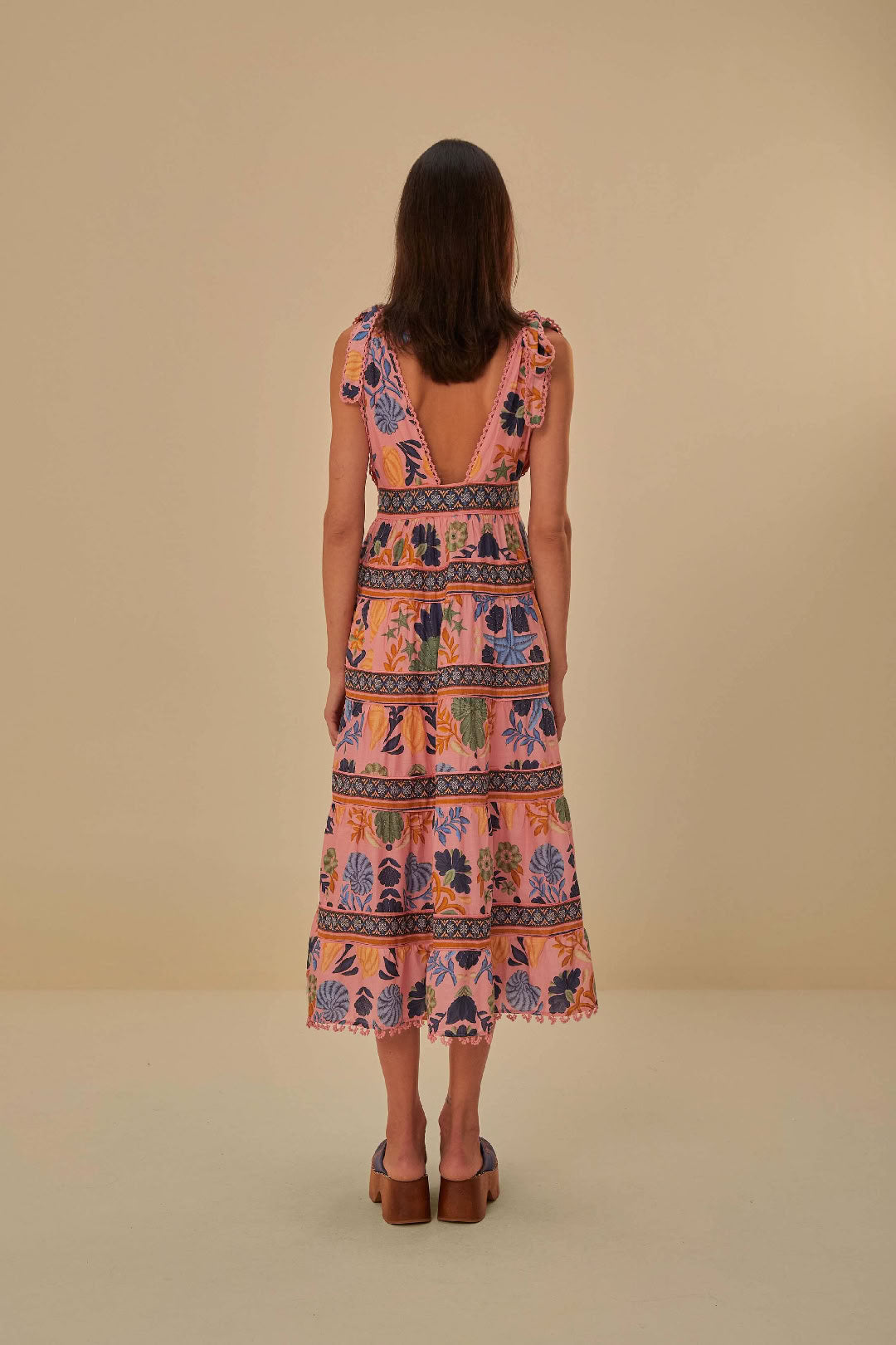 Seashell Tapestry cotton midi dress - Pink