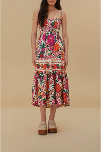 Robe midi à fleurs en coton - Multicolore