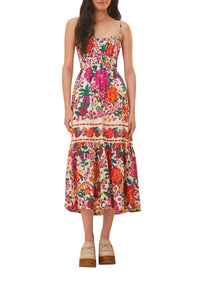Robe midi à fleurs en coton - Multicolore