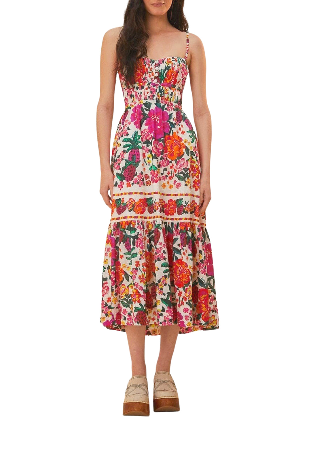 Robe midi à fleurs en coton - Multicolore