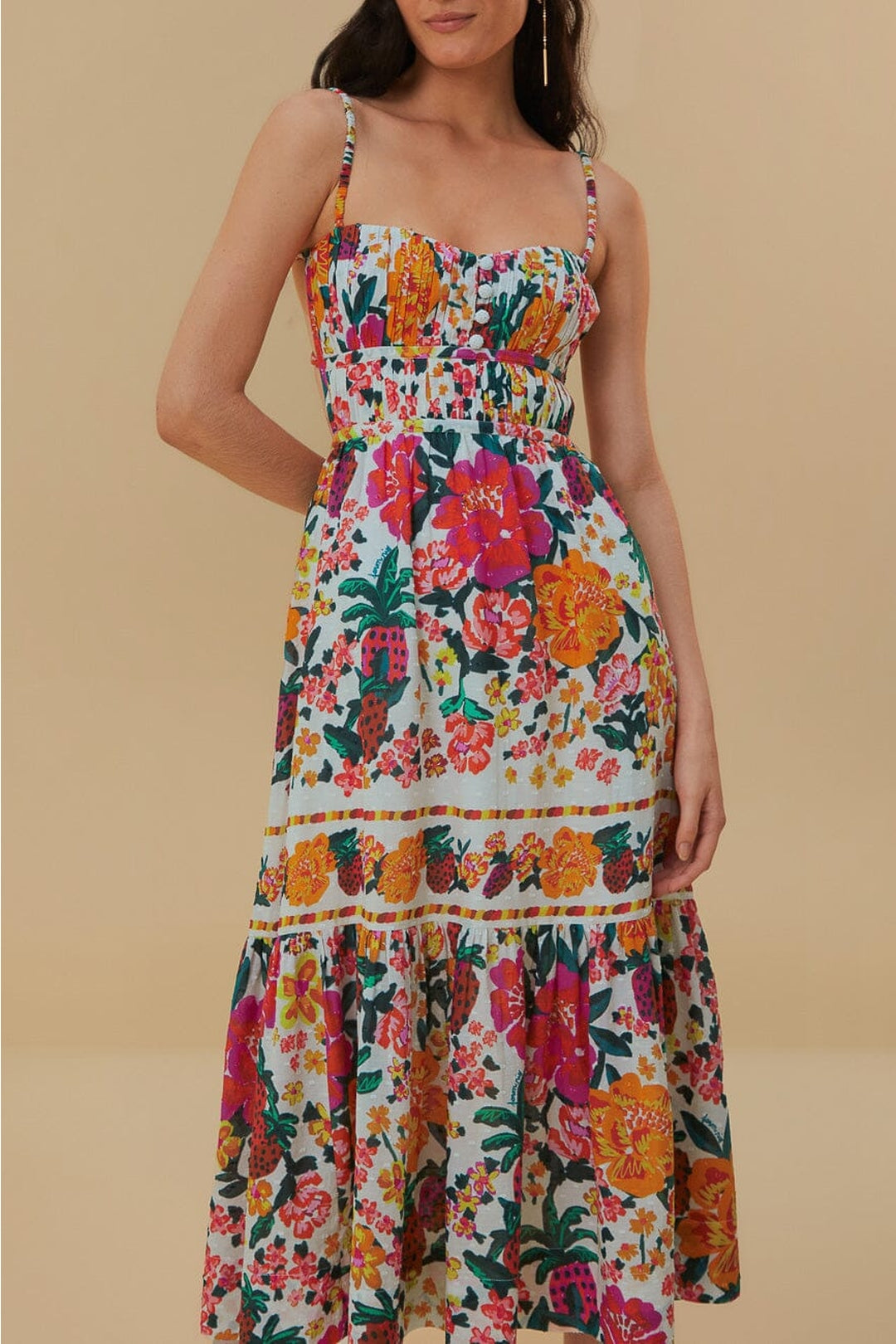 Robe midi à fleurs en coton - Multicolore