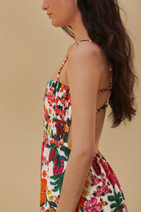 Robe midi à fleurs en coton - Multicolore