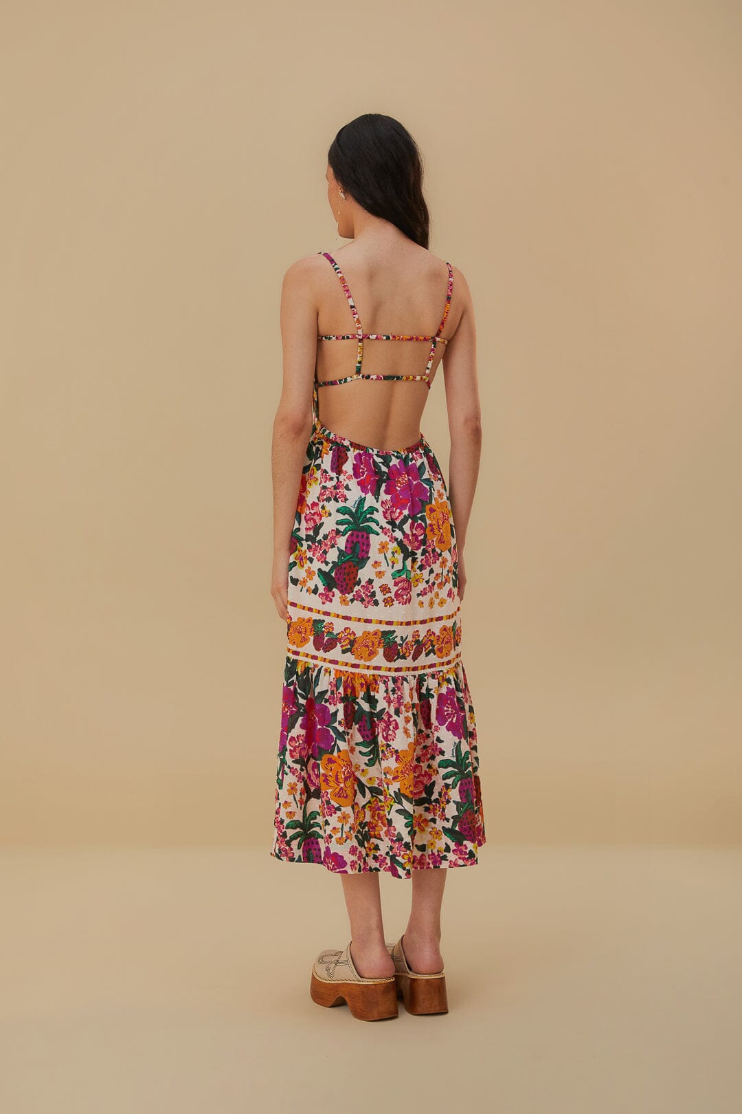 Robe midi à fleurs en coton - Multicolore