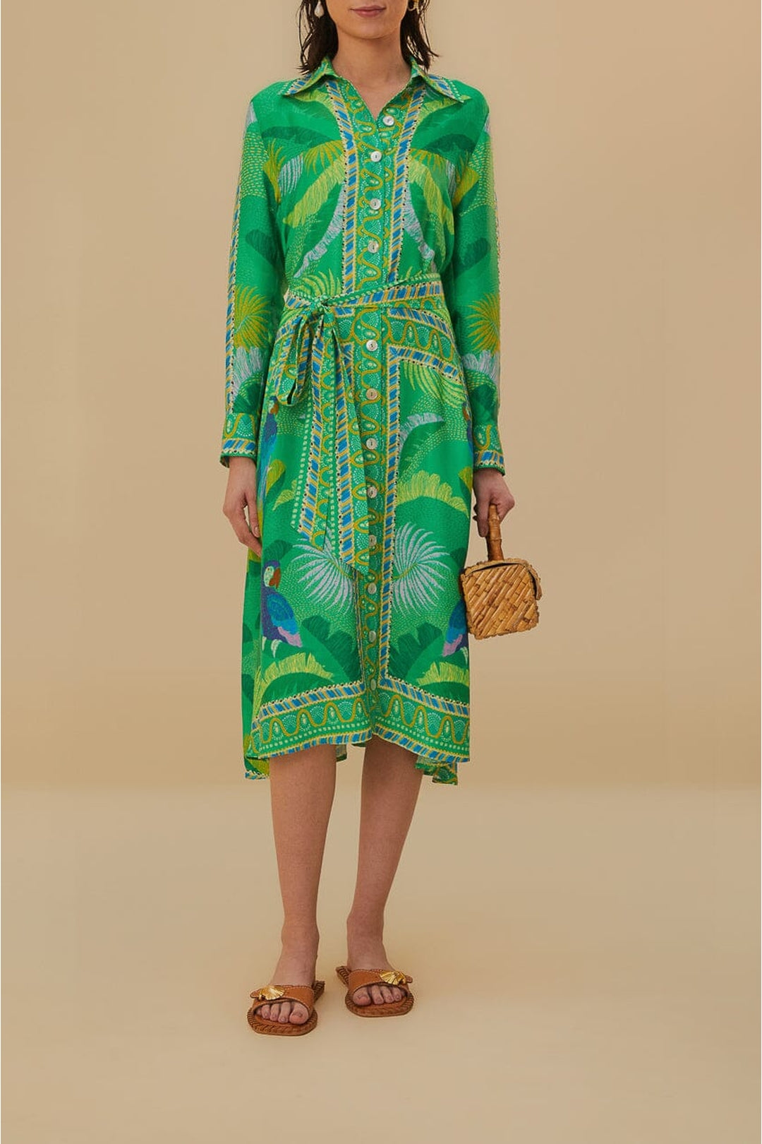 Macaw scarf midi dress - Green