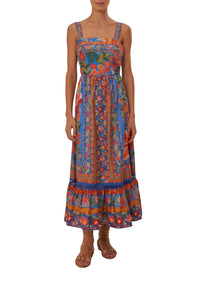 Stiched Garden cotton midi dress - Blue