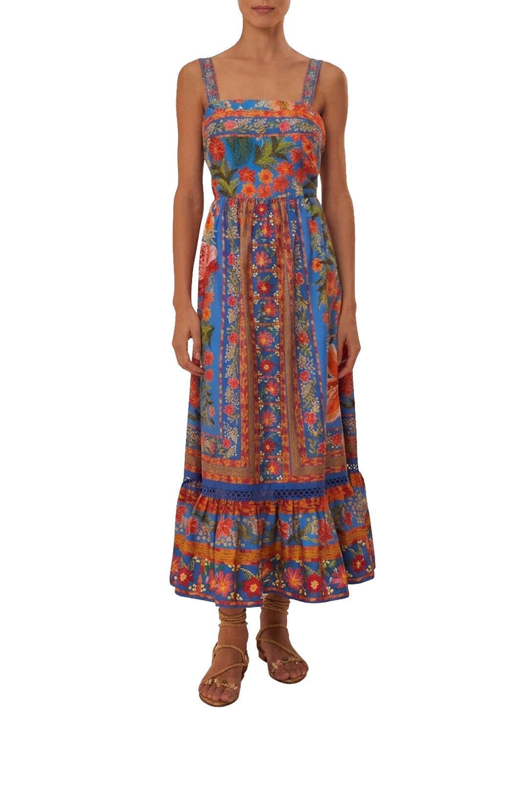 Stiched Garden cotton midi dress - Blue