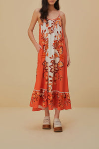 Robe longue Aura à col V en lin - Rouge