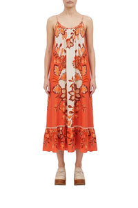 Robe longue Aura à col V en lin - Rouge