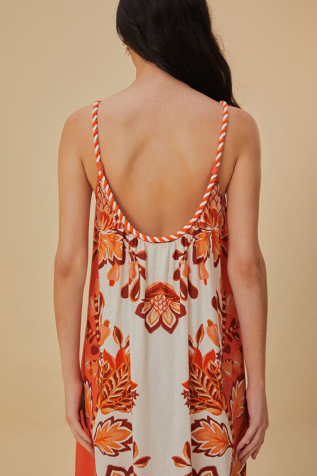 Robe longue Aura à col V en lin - Rouge