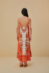 Robe longue Aura à col V en lin - Rouge