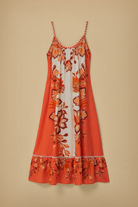 Robe longue Aura à col V en lin - Rouge