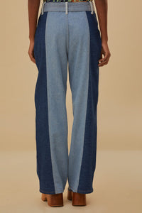 Pantalon à taille nouée en denim - Bleu