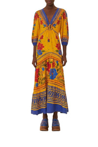 Robe midi Floral Yard en lin - Jaune