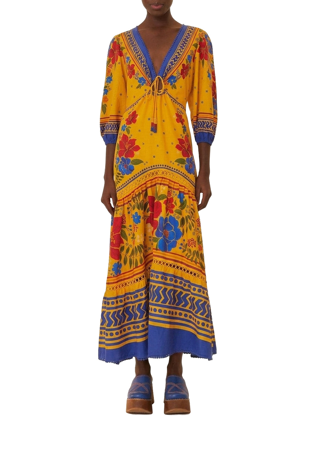 Robe midi Floral Yard en lin - Jaune