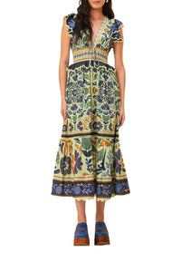Robe midi Ocean Tapestry en coton - Vert