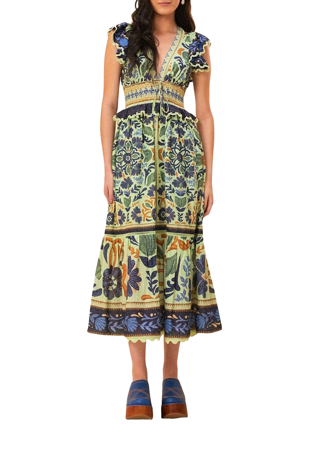 Robe midi Ocean Tapestry en coton - Vert
