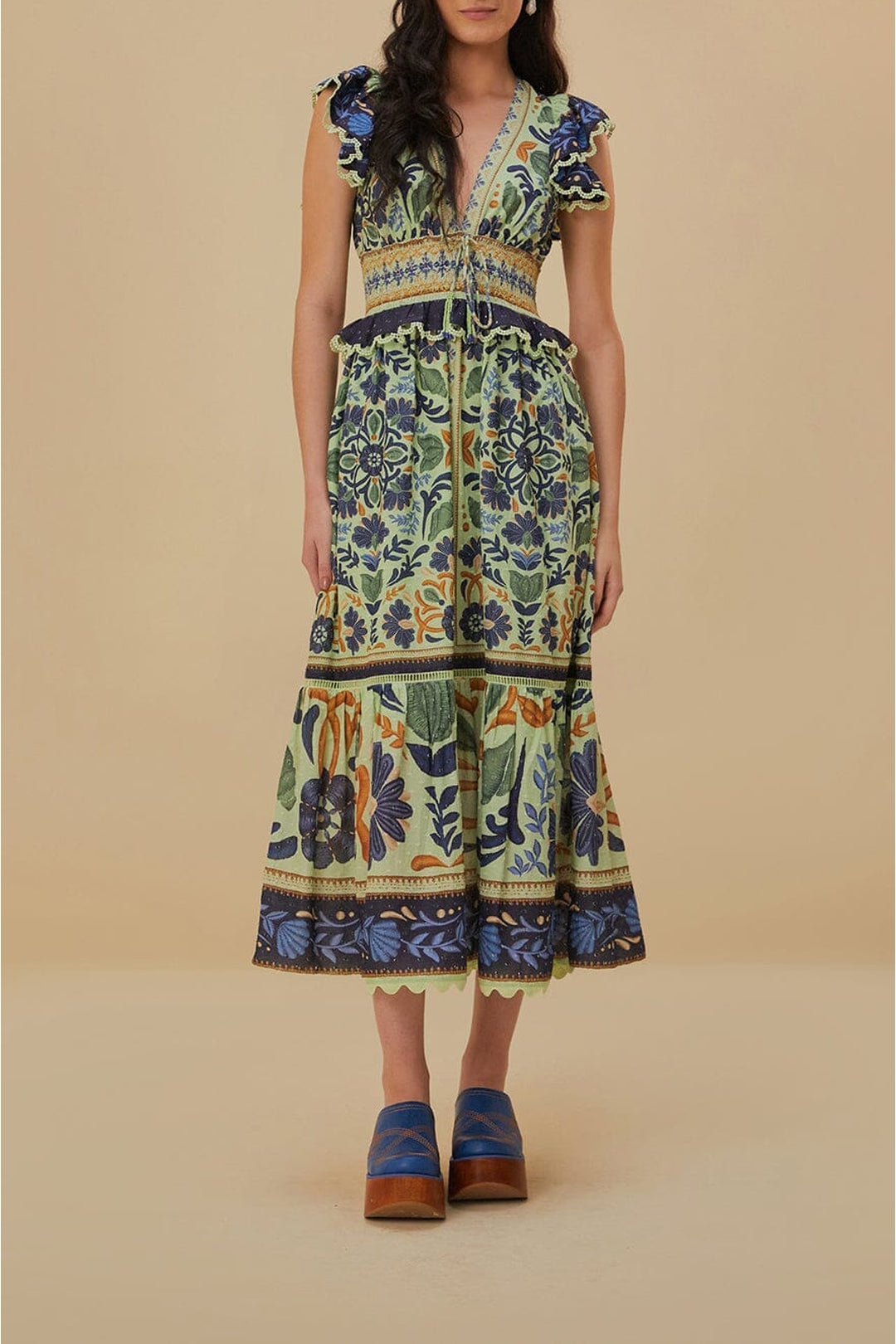 Robe midi Ocean Tapestry en coton - Vert