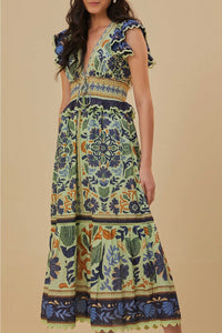 Robe midi Ocean Tapestry en coton - Vert