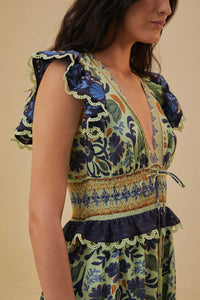 Robe midi Ocean Tapestry en coton - Vert