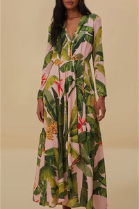 Robe longue Banana Leaves - Rose