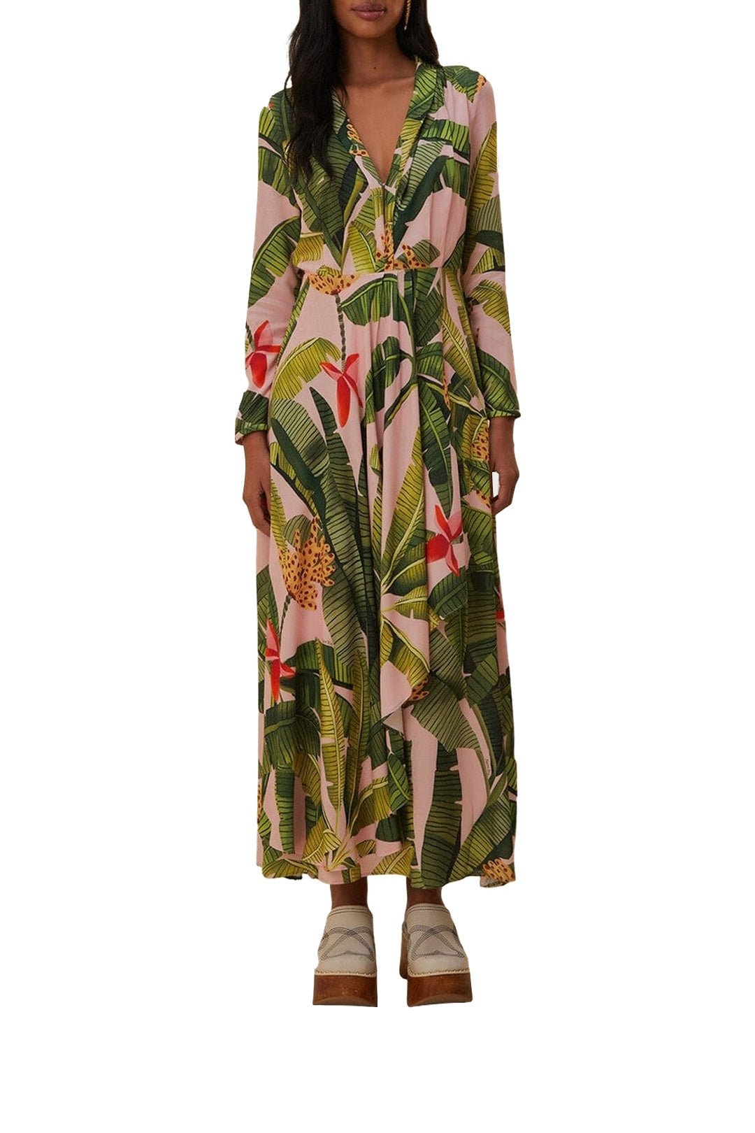Robe longue Banana Leaves - Rose