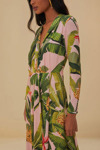 Robe longue Banana Leaves - Rose