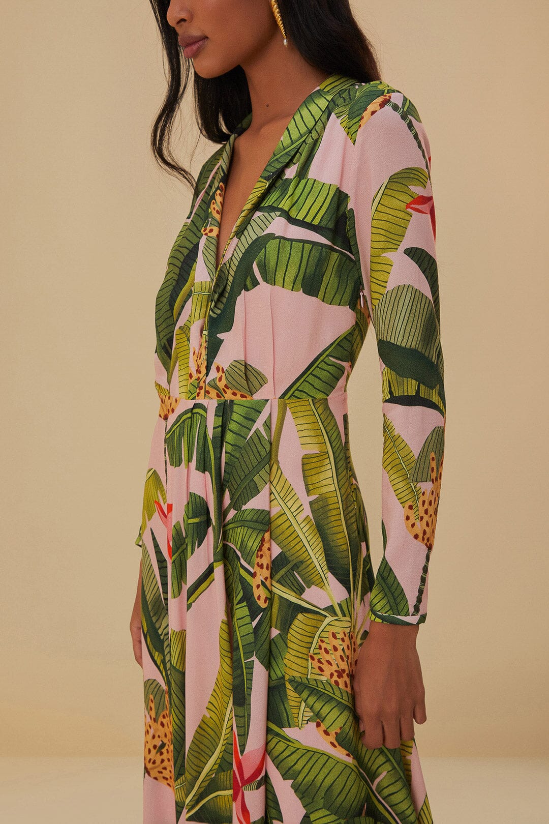 Robe longue Banana Leaves - Rose