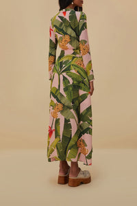Robe longue Banana Leaves - Rose