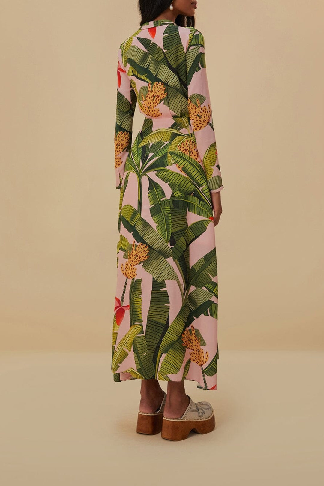 Robe longue Banana Leaves - Rose