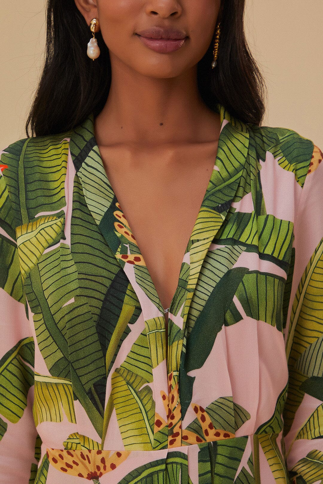 Robe longue Banana Leaves - Rose