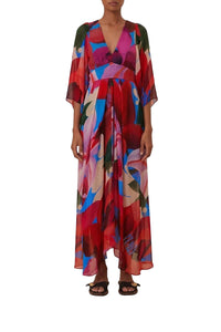Watercolor Floral Maxi Dress - Red